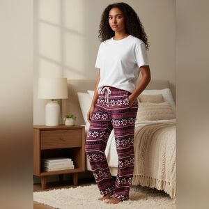 Nautica Womens Festive Patterned Lounge Pants Small NWOT Pockets Velour